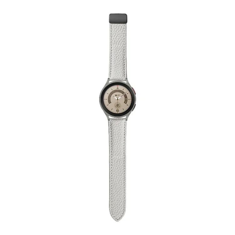 Pour bracelet de montre en cuir véritable litchi Samsung Galaxy Watch5 40mm / 44mm, boucle noire, boucle argentée