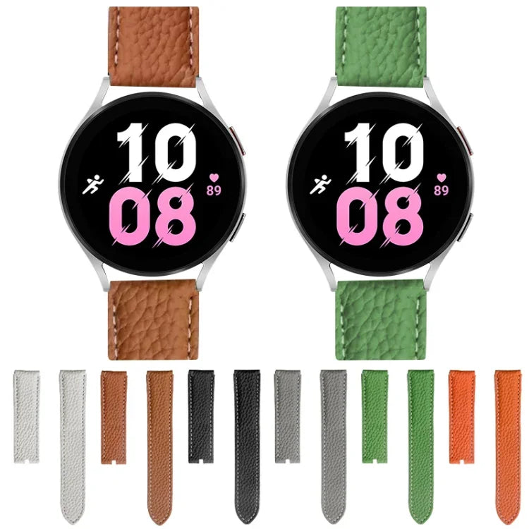 For Samsung Galaxy Watch5 40mm / 44mm Litchi Genuine Leather Watch Band, Black Buckle, Silver Buckle