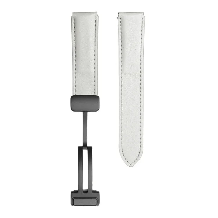 Pour Samsung Galaxy Watch5 40 mm / 44 mm Bracelet de montre en cuir véritable à armure toile, boucle noire, boucle argentée