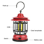 Lampe suspendue rétro portable Lanterne Tente de camping Lumière, chargement USB, type de batterie, piles non incluses