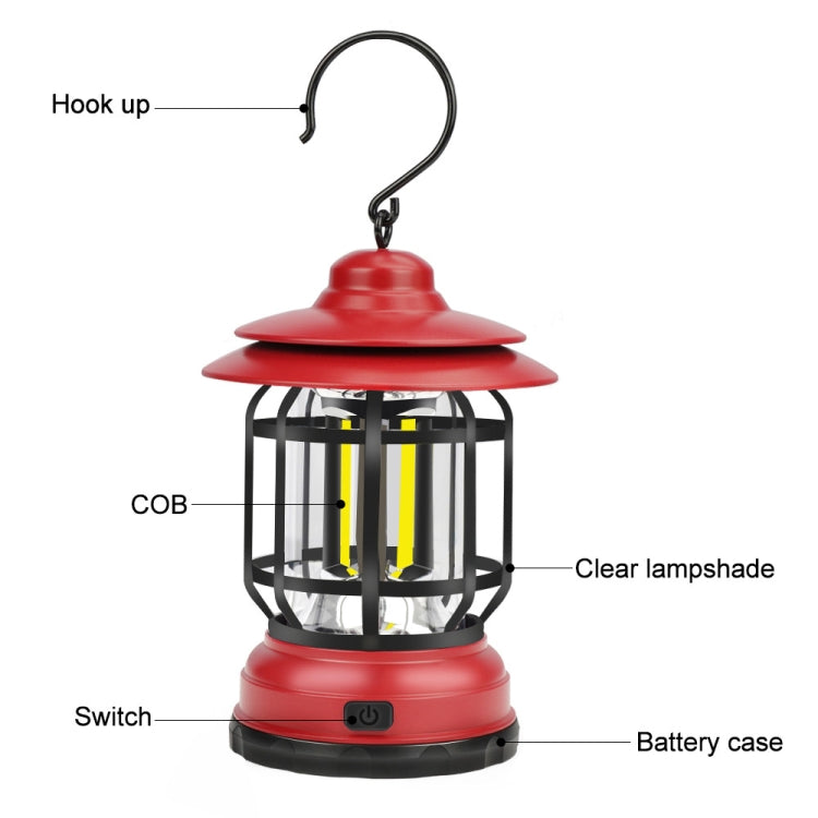 Lampe suspendue rétro portable Lanterne Tente de camping Lumière, chargement USB, type de batterie, piles non incluses