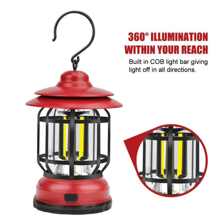 Lampe suspendue rétro portable Lanterne Tente de camping Lumière, chargement USB, type de batterie, piles non incluses