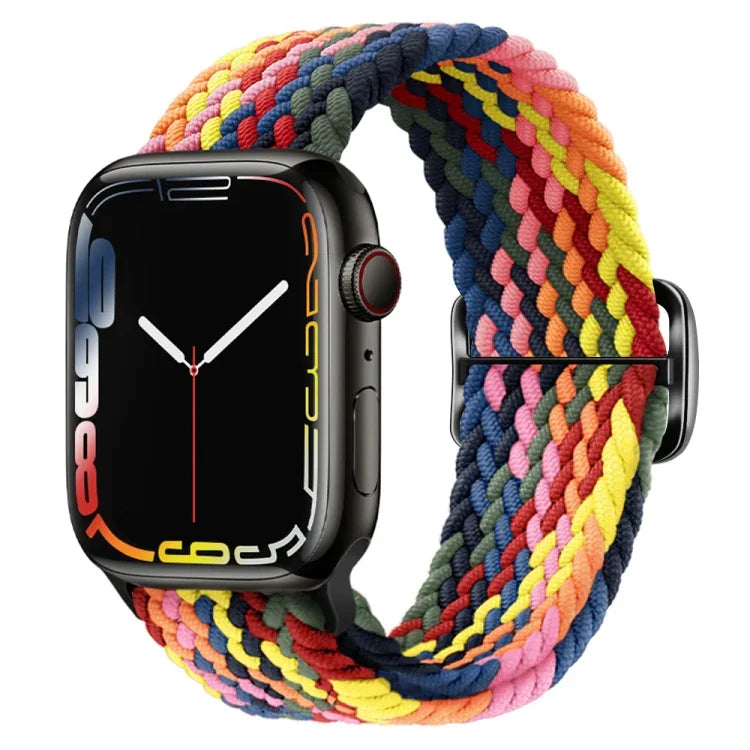 Bracelet de montre en nylon tressé avec boucle, pour Apple Watch Ultra 49mm / Series 8&7 45mm / SE 2&6&SE&5&4 44mm / 3&2&1 42mm