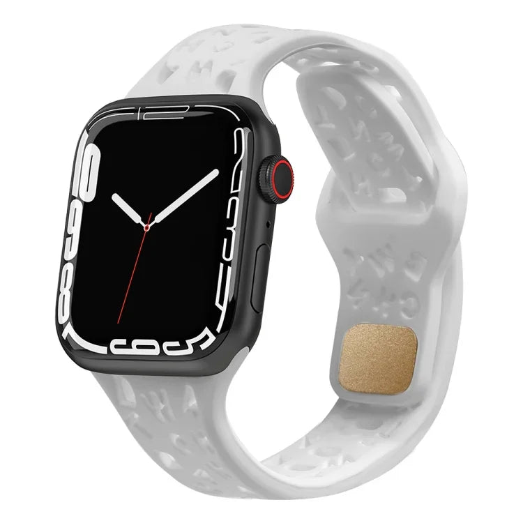 Bracelet de montre en silicone avec lettres anglaises, pour Apple Watch Ultra 49mm / Series 8&7 45mm / SE 2&6&SE&5&4 44mm / 3&2&1 42mm, pour Apple Watch Series 8&7 41mm / SE 2&6&SE&5&4 40mm / 3&2&1 38mm