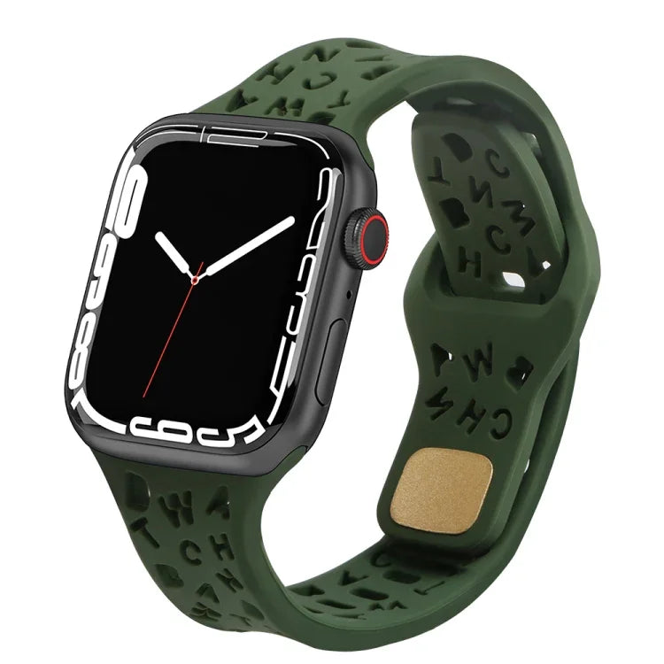 English Letters Silicone Watch Band, For Apple Watch Ultra 49mm / Series 8&7 45mm / SE 2&6&SE&5&4 44mm / 3&2&1 42mm, For Apple Watch Series 8&7 41mm / SE 2&6&SE&5&4 40mm / 3&2&1 38mm