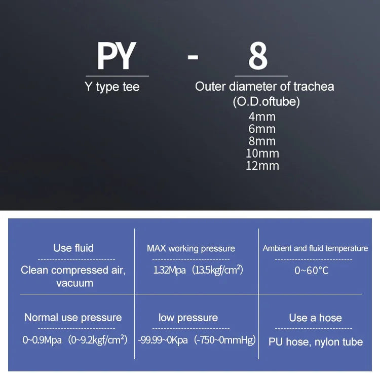 PY-14 LAIZE 2pcs Raccord pneumatique rapide en plastique en T de type Y réducteur, PY-4 (10pcs), PY-6 (10pcs), PY-8 (10pcs), PY-10 (10pcs), PY-12 (10pcs), PY-14 (2pcs), PY-16 (2pcs)