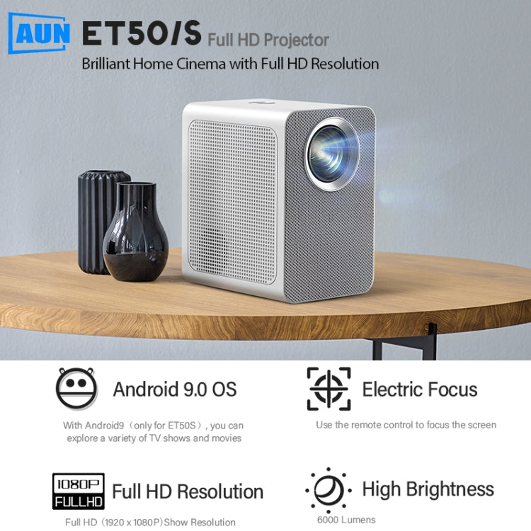 Projecteur mini LED intelligent AUN ET50 4 pouces 180 lumens 1920x1080P, prise US, prise EU, prise UK, prise AU