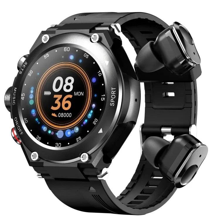 Montre connectée T92 avec écran tactile IPS 1,28 pouce, casque Bluetooth intégré, surveillance de la fréquence cardiaque et musique Bluetooth.