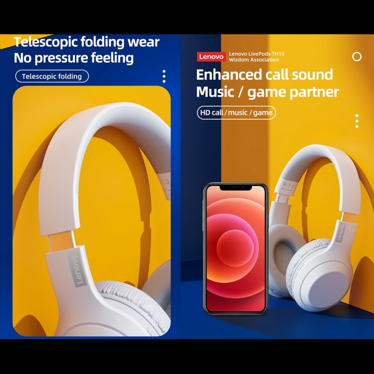 Casque de jeu Bluetooth sans fil Lenovo TH10 Bass Music Sports avec réduction de bruit, TH10 blanc, TH10 noir