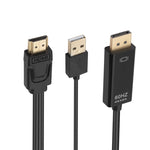 Câble adaptateur HDMI vers USB+DisplayPort avec alimentation, longueur : 1,8 m, 180 cm