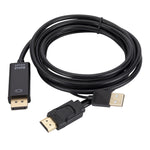 Câble adaptateur HDMI vers USB+DisplayPort avec alimentation, longueur : 1,8 m, 180 cm