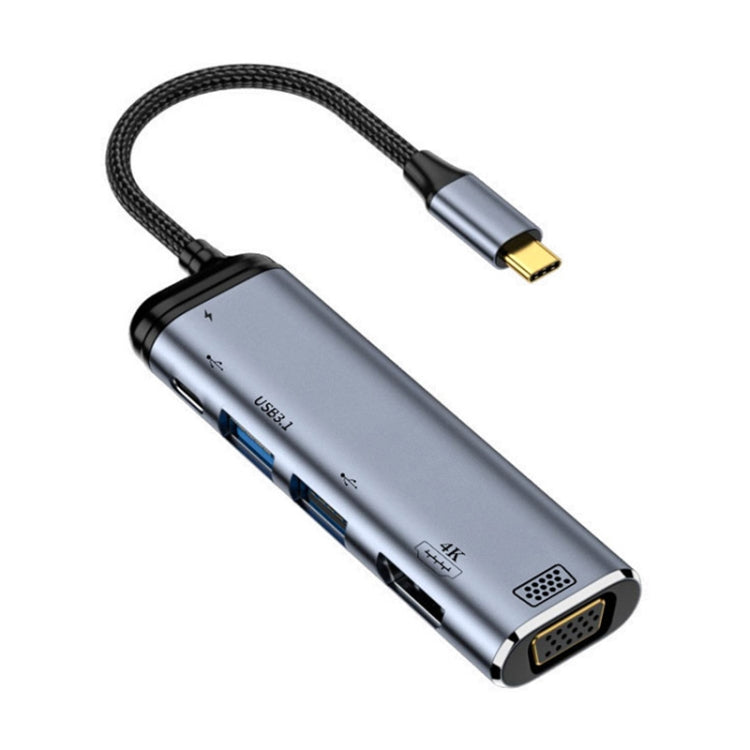 Adaptateur multifonction 6 en 1 Type-C vers VGA+HDMI+Double USB+Double USB-C/Type-C, Y002