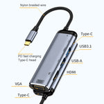 Adaptateur multifonction 6 en 1 Type-C vers VGA+HDMI+Double USB+Double USB-C/Type-C, Y002