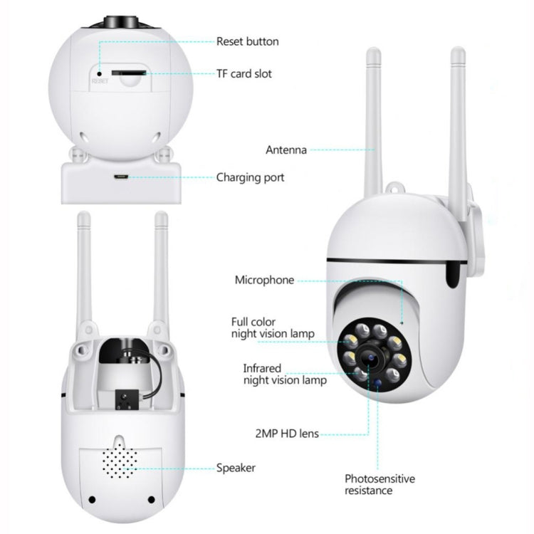 Caméra de surveillance intelligente sans fil Wi-Fi HD 1080P A7, compatible vision nocturne / audio bidirectionnel, sans mémoire, avec mémoire 16G
