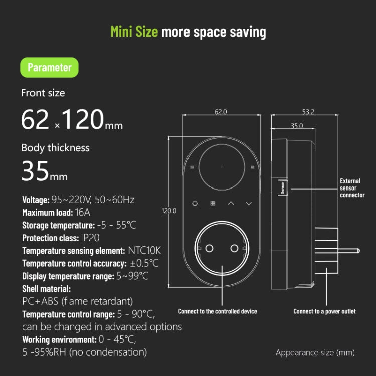 Thermostat LCD à brancher, prise EU, avec WiFi, sans WiFi
