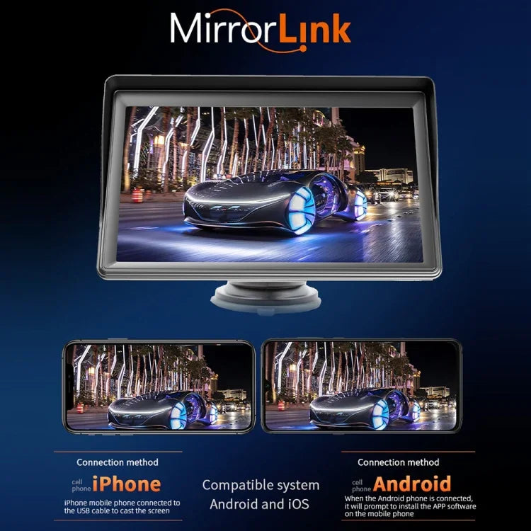 Radio multimédia sans fil CarPlay de 7 pouces avec écran tactile IPS 1080P, radio MP5 Bluetooth, moniteur, B600W