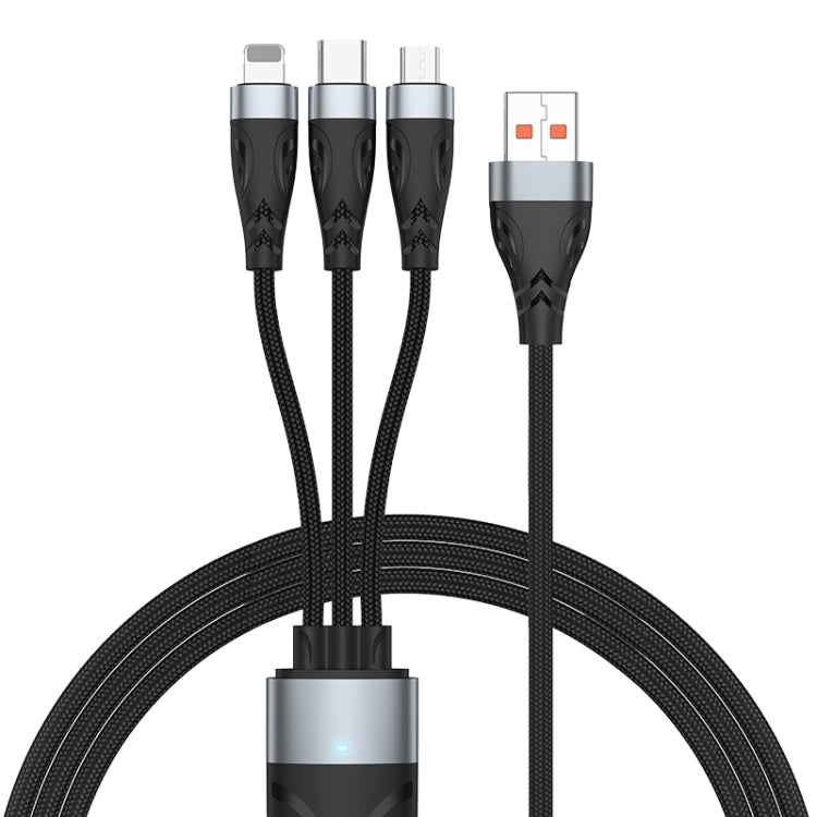 ADC-008 Câble de charge rapide 3-en-1 USB vers USB-C/Type-C + 8 broches + Micro USB entièrement compatible, 1,2 m, 2 m