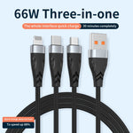 ADC-008 Câble de charge rapide 3-en-1 USB vers USB-C/Type-C + 8 broches + Micro USB entièrement compatible, 1,2 m, 2 m