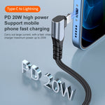 ADC-009 Câble de données double coude USB-C/Type-C vers 8 broches 20 W, 0,4 m, 1 m, 2 m