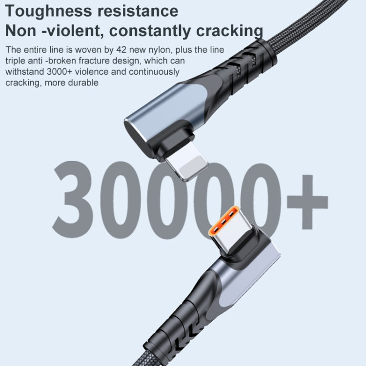 ADC-009 Câble de données double coude USB-C/Type-C vers 8 broches 20 W, 0,4 m, 1 m, 2 m