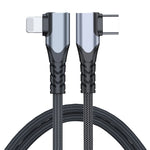 ADC-009 Câble de données double coude USB-C/Type-C vers 8 broches 20 W, 0,4 m, 1 m, 2 m