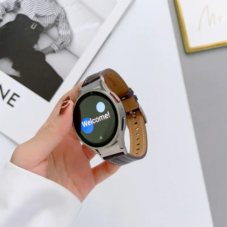 Grooved Genuine Leather Watch Band, For Samsung Galaxy Watch5 40mm / 44mm