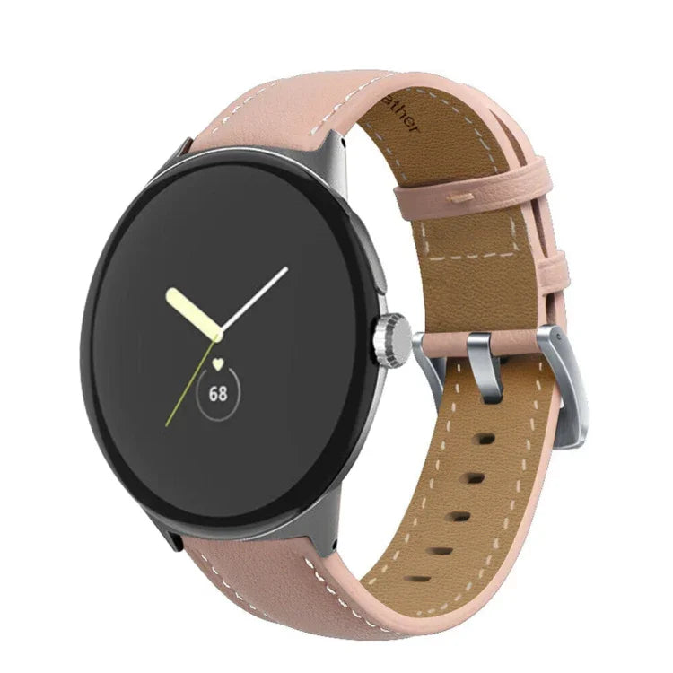 Bracelet de Montre en Cuir Véritable avec Surpiqûres et Extrémité Pointue, Pour Google Pixel Watch 4 / 3 / 2 / 1 41mm