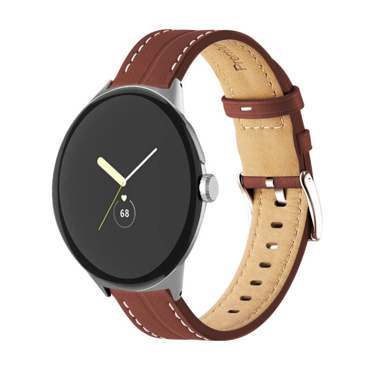 Bracelet de montre en cuir véritable rainuré, Pour Google Pixel Watch 4 / 3 / 2 / 1 41mm