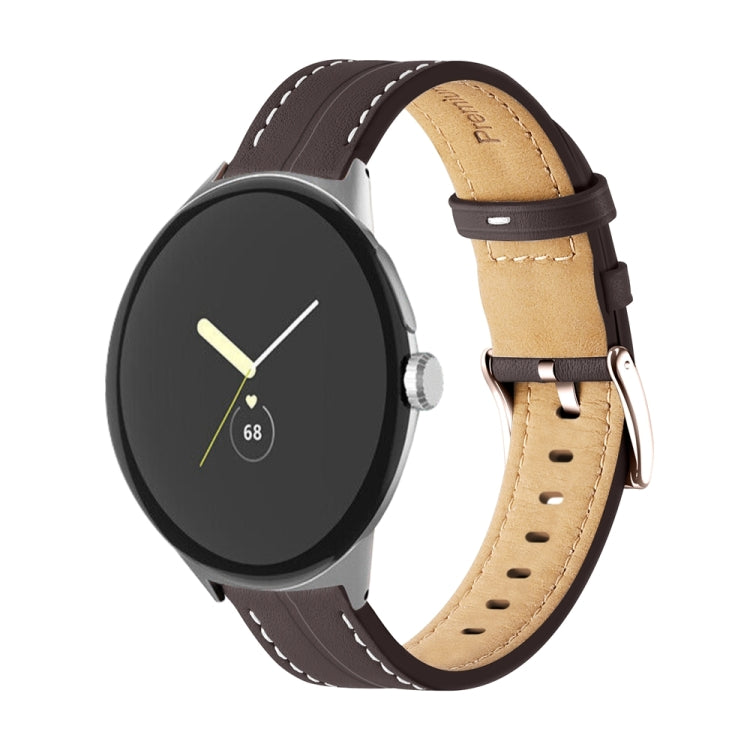 Bracelet de montre en cuir véritable rainuré, Pour Google Pixel Watch 4 / 3 / 2 / 1 41mm
