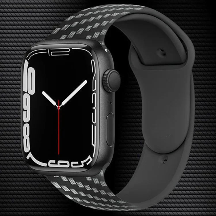 Bracelet en silicone aspect fibre de carbone, pour Apple Watch Ultra 49mm / Series 8&7 45mm / SE 2&6&SE&5&4 44mm / 3&2&1 42mm, pour Apple Watch Series 8&7 41mm / SE&SE&5&4 40mm / 3&2&1 38mm