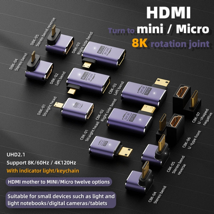 Adaptateur HDMI 2.1 8K vers Micro HDMI, D8K-01, D8K-02, D8K-03, D8K-04, D8K-05, C8K-01, C8K-02, C8K-03, C8K-04, C8K-05, C8K-06, C8K-07