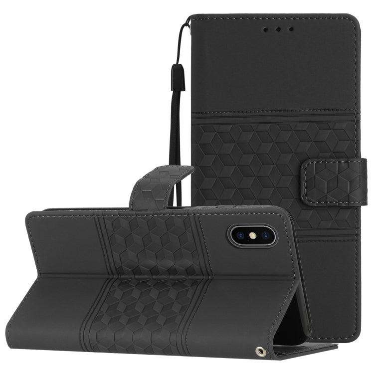 Diamond Embossed Skin Feel Leather Phone Case with Lanyard, For iPhone XS Max