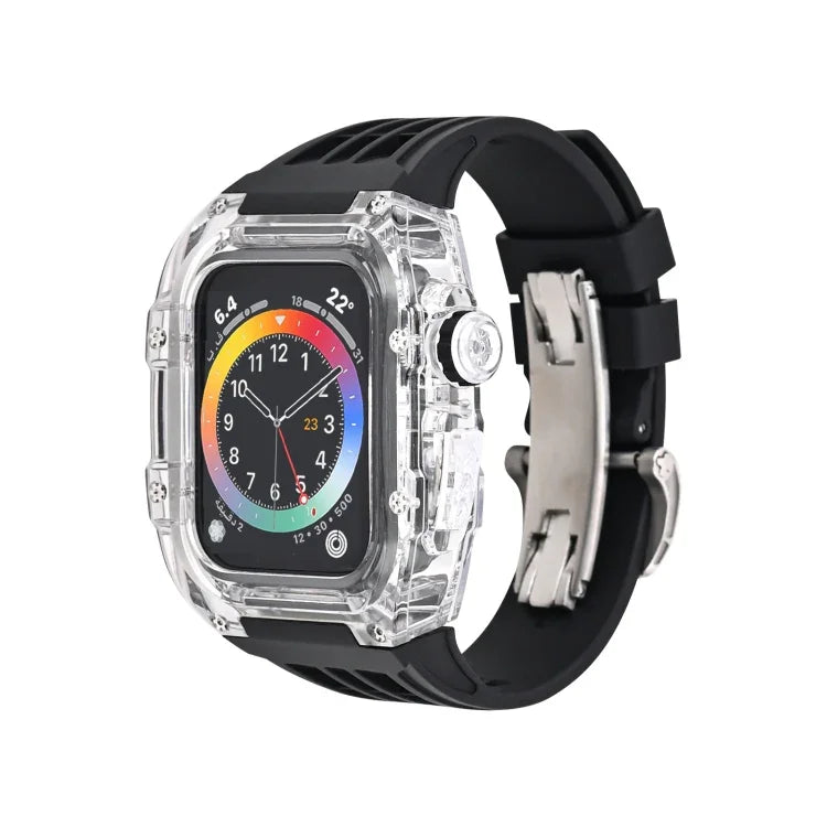 Boîtier de bracelet transparent en caoutchouc fluoré, pour Apple Watch Series 8&7 45mm, pour Apple Watch Series 8&7 45mm/SE 2&6&SE&5&4 44mm