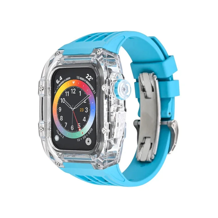 Boîtier de bracelet transparent en caoutchouc fluoré, pour Apple Watch Series 8&7 45mm, pour Apple Watch Series 8&7 45mm/SE 2&6&SE&5&4 44mm