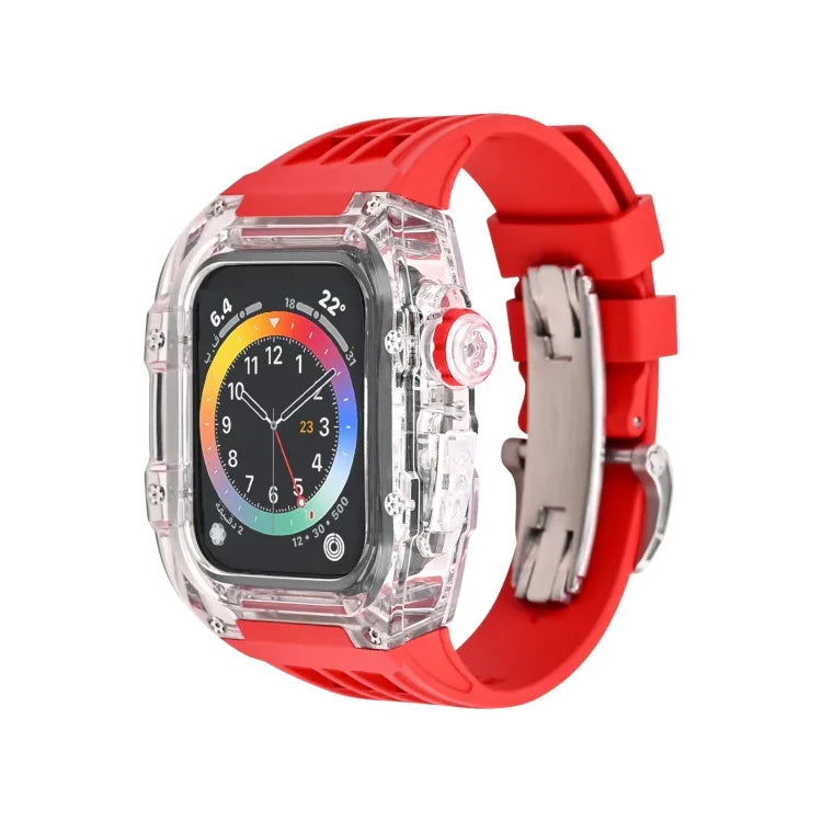 Boîtier de bracelet transparent en caoutchouc fluoré, pour Apple Watch Series 8&7 45mm, pour Apple Watch Series 8&7 45mm/SE 2&6&SE&5&4 44mm