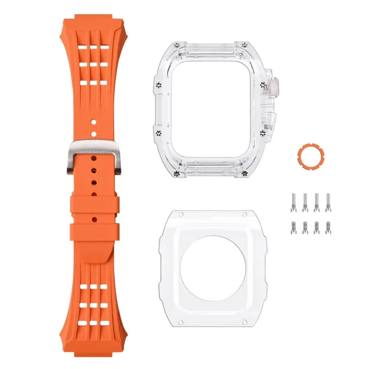 Boîtier de bracelet transparent en caoutchouc fluoré, pour Apple Watch Series 8&7 45mm, pour Apple Watch Series 8&7 45mm/SE 2&6&SE&5&4 44mm