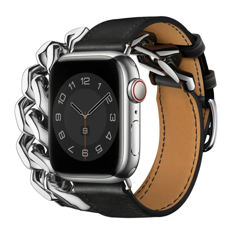 Bracelet de montre en cuir véritable à double boucle, en acier inoxydable, pour Apple Watch Ultra 49 mm / Series 8&7 45 mm, pour Apple Watch Series 8&7 41 mm