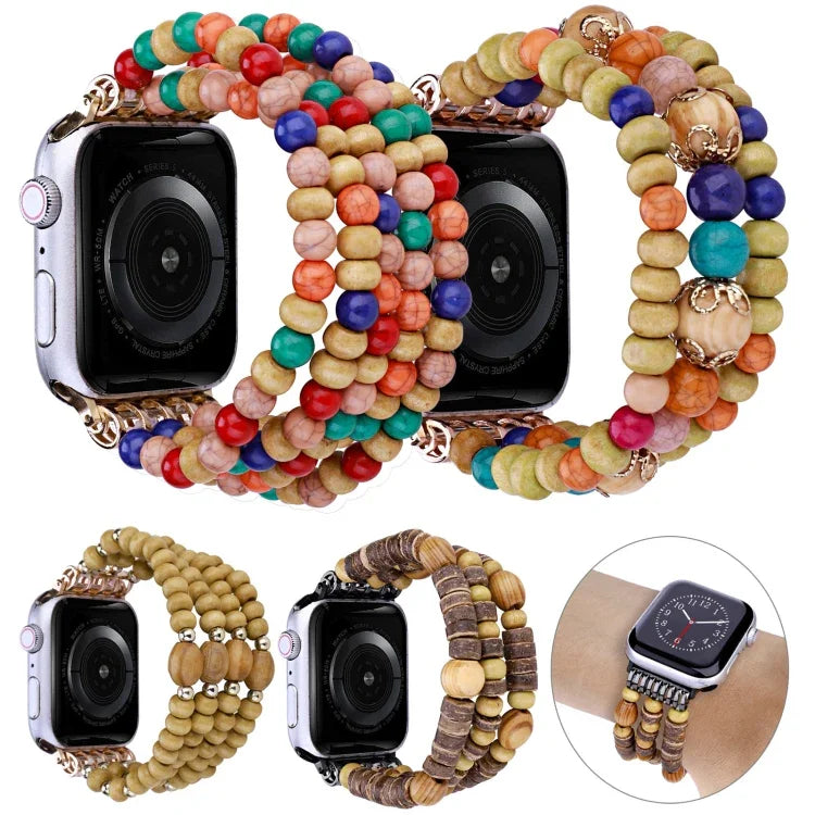 Bracelet de montre en perles de bois, Pour Apple Watch Ultra 49 mm / Series 8&7 45 mm, Pour Apple Watch Series 8&7 41 mm