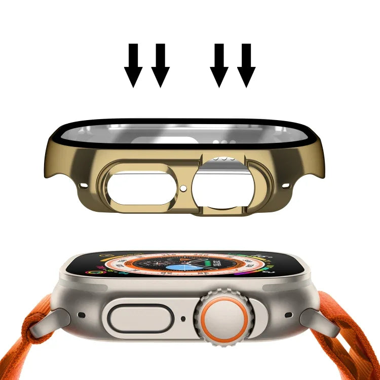 Boîtier de montre intégral en verre trempé PC brillant plaqué, pour Apple Watch Ultra 3 / 2 / 1 49mm