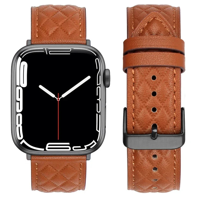 Bracelet de montre en cuir véritable motif losanges pour Apple Watch Series 8&7 41mm / SE 2&6&SE&5&4 40mm / 3&2&1 38mm, pour Apple Watch Series 8&7 41mm / SE 2&6&SE&5&4 40mm / 3&2&1 38mm