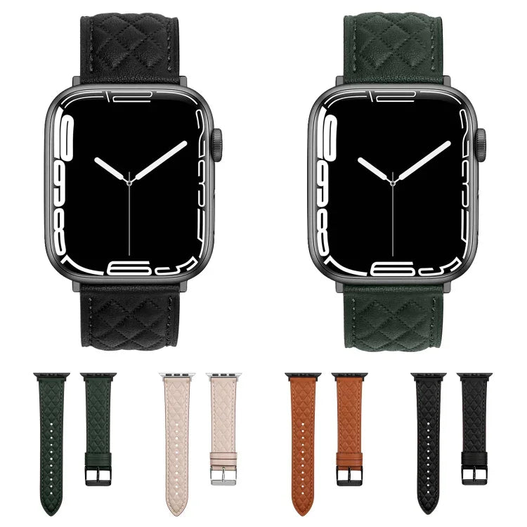 Bracelet de montre en cuir véritable motif losanges pour Apple Watch Series 8&7 41mm / SE 2&6&SE&5&4 40mm / 3&2&1 38mm, pour Apple Watch Series 8&7 41mm / SE 2&6&SE&5&4 40mm / 3&2&1 38mm