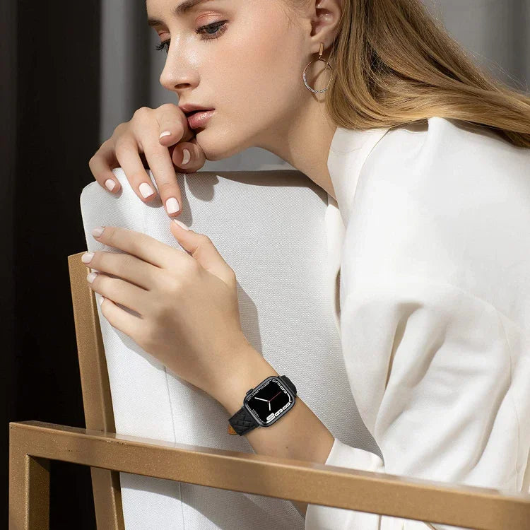 Bracelet de montre en cuir véritable motif losanges pour Apple Watch Series 8&7 41mm / SE 2&6&SE&5&4 40mm / 3&2&1 38mm, pour Apple Watch Series 8&7 41mm / SE 2&6&SE&5&4 40mm / 3&2&1 38mm