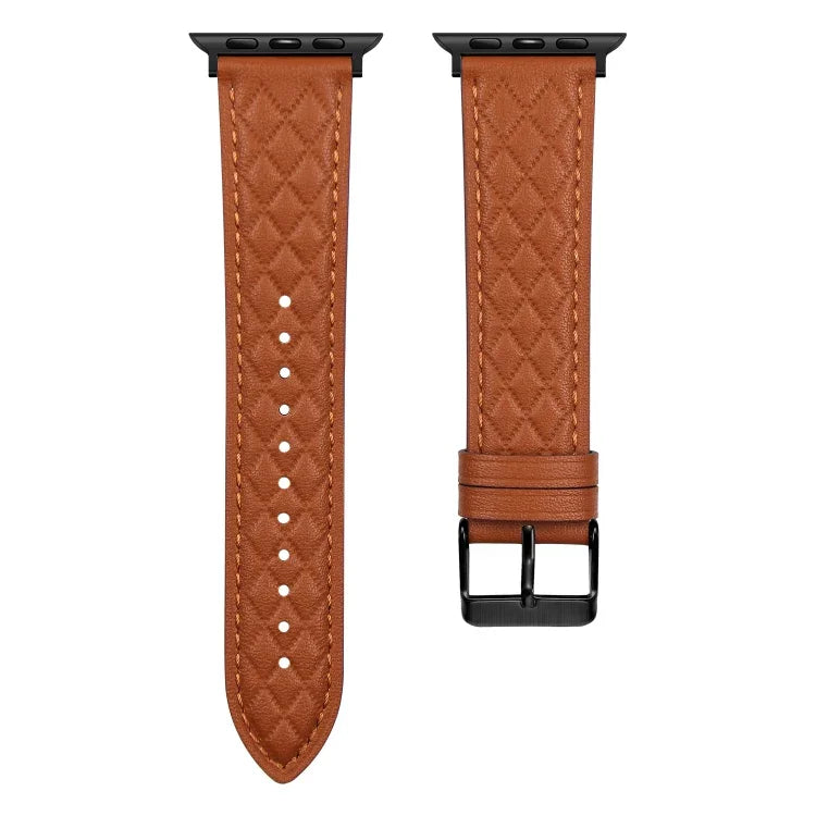 Bracelet de montre en cuir véritable à motif losanges pour Apple Watch Series 8&7 45mm / SE 2&6&SE&5&4 44mm / 3&2&1 42mm, pour Apple Watch Series 8&7 45mm / SE 2&6&SE&5&4 44mm / 3&2&1 42mm