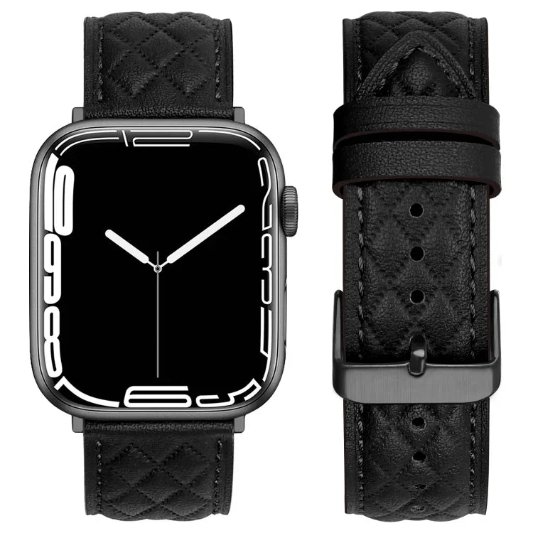 Bracelet de montre en cuir véritable à motif losanges pour Apple Watch Series 8&7 45mm / SE 2&6&SE&5&4 44mm / 3&2&1 42mm, pour Apple Watch Series 8&7 45mm / SE 2&6&SE&5&4 44mm / 3&2&1 42mm