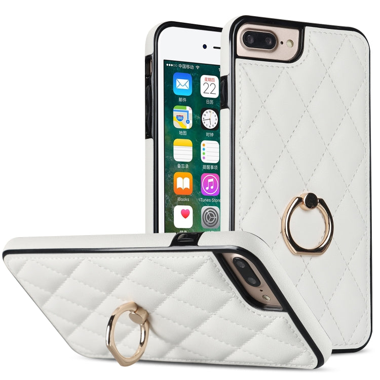 Rhombic PU Leather Phone Case with Ring Holder, For iPhone 7 Plus / 8 Plus