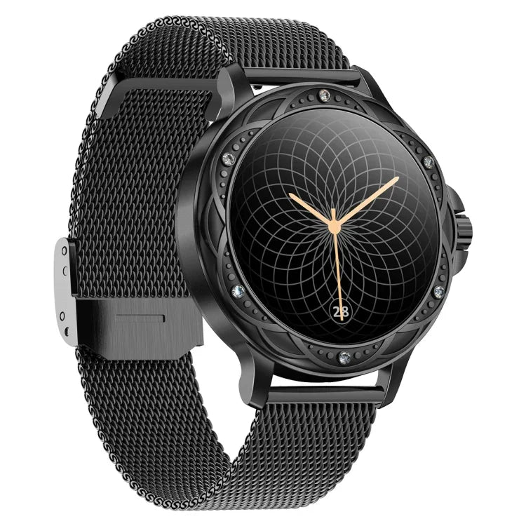 Bracelet intelligent étanche 1,2 pouce CF12 avec sangle en acier, support de surveillance de la fréquence cardiaque / surveillance de la pression artérielle, sangle en acier CF12 (noir)