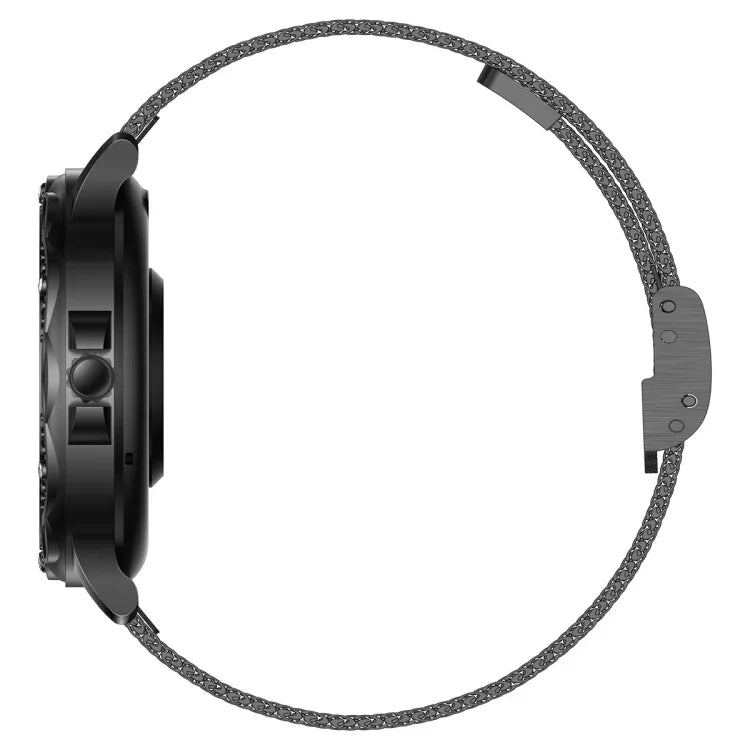 Bracelet intelligent étanche 1,2 pouce CF12 avec sangle en acier, support de surveillance de la fréquence cardiaque / surveillance de la pression artérielle, sangle en acier CF12 (noir)