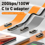 Adaptateur en alliage de zinc Type-C mâle vers Type-C femelle 100W 20Gbps, Type-C mâle vers Type-C femelle plié latéralement, Type-C mâle vers Type-C femelle angle vertical, Type-C mâle vers Type-C femelle plié moyen, Type-C mâle vers Type-C femelle droit