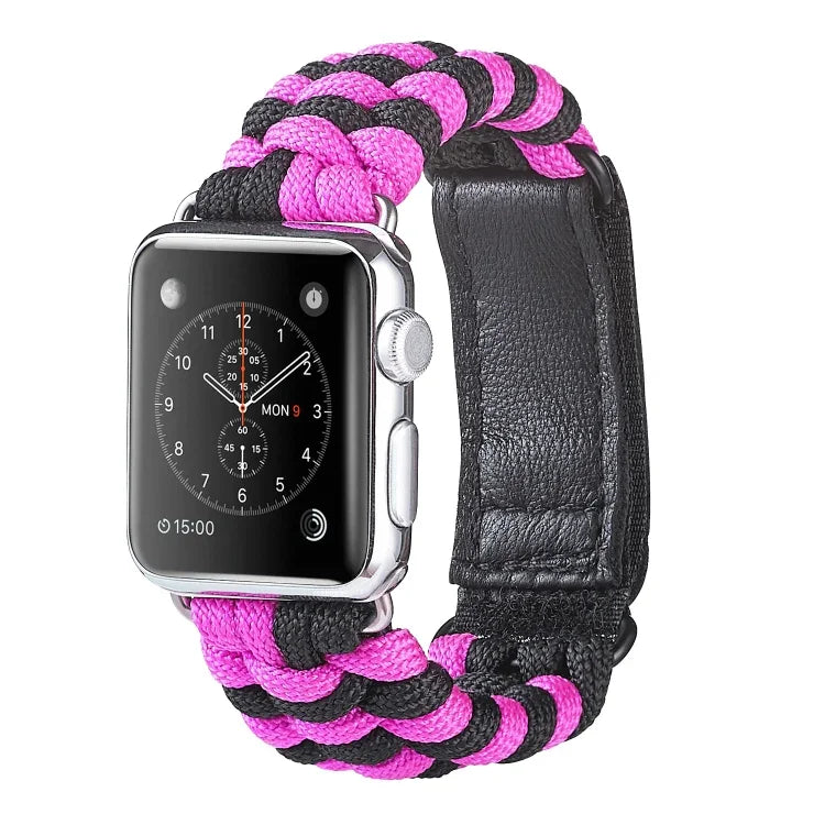 Bracelet de montre en nylon avec fermoir autoagrippant, tissage uni en paracorde, pour Apple Watch Series 8 et 7 41 mm / SE 2 et 6 et SE et 5 et 4 40 mm, pour Apple Watch Ultra 49 mm / Series 8 et 7 45 mm / SE 2 et 6 et SE et 5 et 4 44 mm