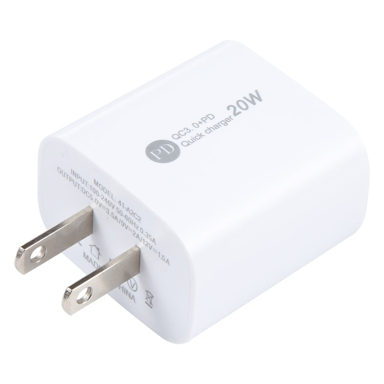 Chargeur rapide PD 20W USB-C/Type-C + QC 3.0 USB, spécification : prise US